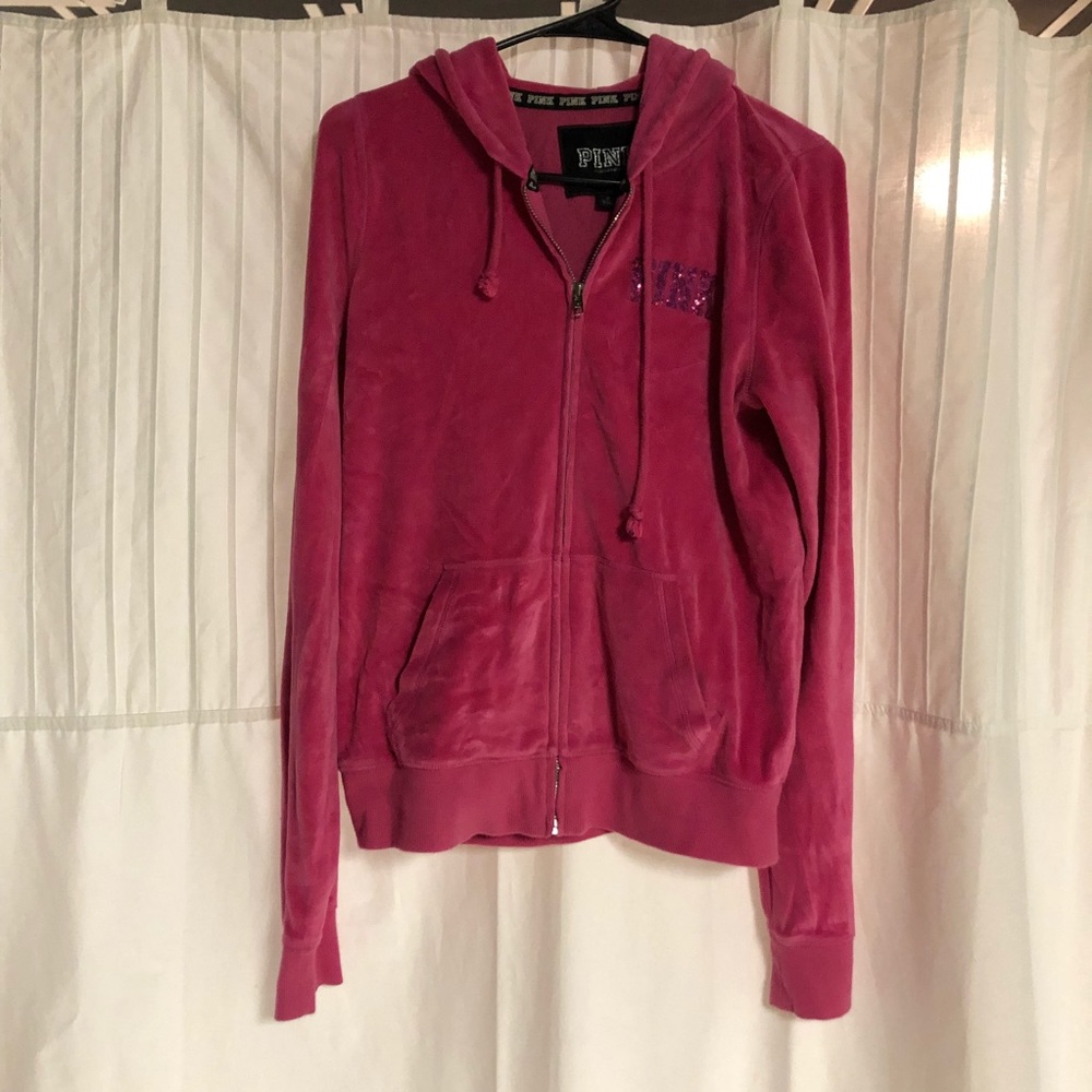 Pink velvet like zip up jacket